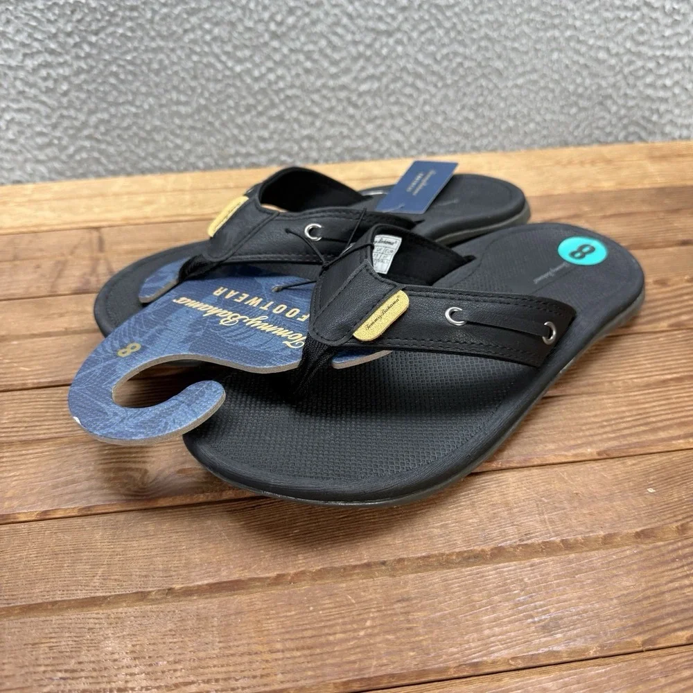 Tommy Bahama Sandals Mens 8 Black TBF Coast Flip Flops Beach Summer Casual NEW